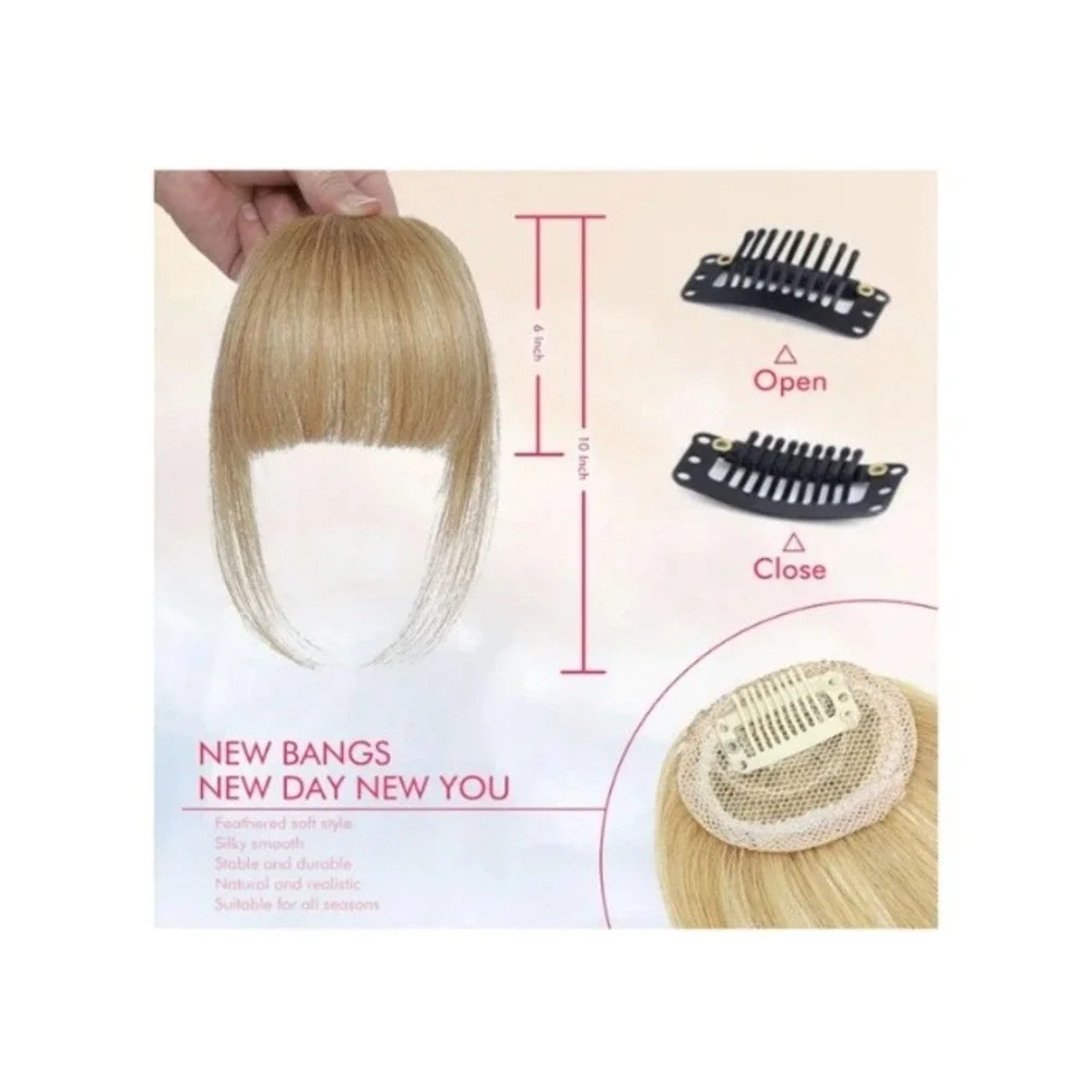 ELEFOCUS Clip in Bangs 100% Human Hair Honey Blonde French Fringe with Temples